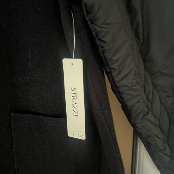 Strazzi Black Long Coat w Nylon Sleeves Zippered Collared Black XL new with tag - Picture 6 of 8